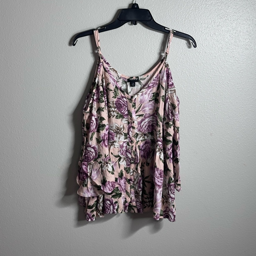 Torrid Women Floral Pink Blouse‎ Long Sleeve Bell Plus Size 2x